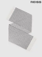 Reiss Charcoal / Off White Bowen Logo-Jacquard Scarf With Wool (E96670) | $155
