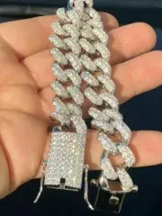 Mens THICK Miami 15mm Cuban Link 8.5" Bracelet Solid 925 Silver 20 CT DIamond