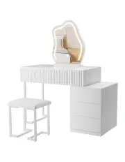 [Levede] LED Dressing Table Stool Set with Mirror in White