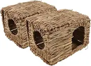 2pcs Handwoven Grass Rabbit Hutch Cozy Hideout for Rabbits Guinea Pigs Indoor/Outdoor Portable