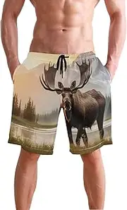 [XYMZR] Men's Swim Trunks Sunrise Moose Landscape Quick-Dry Bathing Suit Swimming Board Shorts S