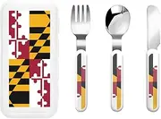Maryland State Flag 3 Piece Set For Camping Stainless Steel Flatware, Spoon, Fork, Knife, Ideal For Outdoor