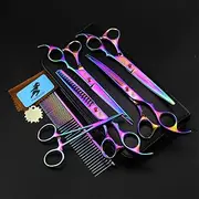 7.0 Inch Dog Grooming Kit, 6CR Stainless Steel Dog Grooming Scissors Set, Grooming Scissors for Dogs & Cats, Sharp & Durable Cat Grooming Kit,Rainbow