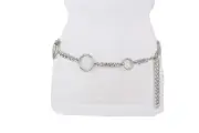 Women Retro 80's Fashion Belt Silver Metal Chain 3 Ring Charm Buckle Size XS S M