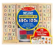 Melissa & Doug Deluxe Wooden Stamp Set ABCs 123s Letters & Numbers Activity Pad