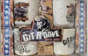 LARRY THE CABLE GUY GIT-R-DONE 4 PIECE MUG SET