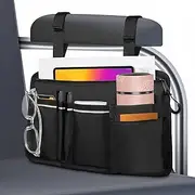 [HIKASO] Wheelchair Side Bag, Armrest Accessories Storage with Reflective Stripe and Cup Holder for Most Wheelchairs, Walkers or Rollators (Black)