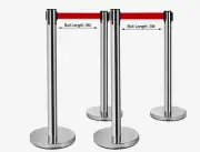 4Pcs Crowd Control Stanchion Post Silver Retractable Belt Queue Barrier Bollards