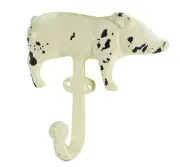 White Pig Single Hook Wall Decor Chippy Cast Iron 5.25 Inches