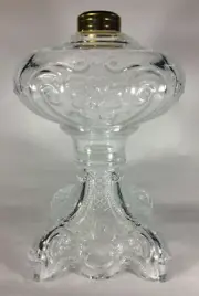 New 9 1/2" Princess Feather Clear Glass Oil Lamp Font, Victorian Era #PF503