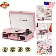 Portable 3-Speed Bluetooth Turntable with USB Recording - Light Pink Design