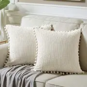 Pack of 2 Boho Decorative Throw Pillow Covers with 16" x 16" (Pack of 2) Cream