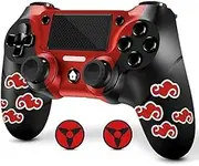 Wireless controller for PS4 with 2 Thumb Grips, 3.5mm Audio and Light Sticker, Red Cloudy Custom Design V2 Gamepad Joystick for PS4, Compatible with PS4, Slim, Pro and Windows PC