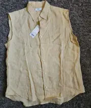 NWT Uniqlo 100% Linen Yellow Sleeveless Button Up Top Women's L