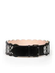 Black Leather Patterned Belt
