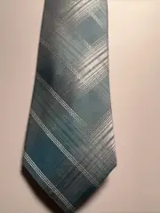 Calvin Klein Neck Tie Silk Blend Aqua /silver Plaid Pattern MSRP $69.50 NWT