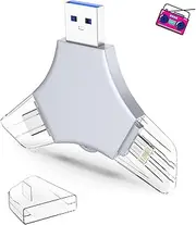 USB 3.0 Flash Drive 64gb for iPhone, 3in1 External Memory Picture Keeper Storage Stick for Photo/Video/Data Saver/Backup, V9.51High Speed Thumb Drives for iPhone/iPad/Android/PC - Wet-mud-Gray
