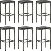 VRAXO Bar Stools with Cushions 6 pcs Grey Poly Rattan -25KG,313450