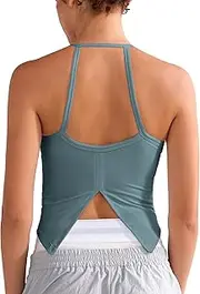 [BEGOINGㅤ] Women's Open Back Workout Crop Tops Built in Bra Sleeveless Halter Gym Tank Tops Yoga Fitness Athletic Tops