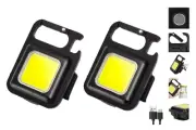 2 Rechargeable Mini LED Flashlight work light Keychain Bottle Opener Magnetic