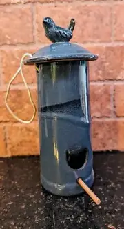 NEW House Of Lloyd Pottery BIRD FEEDER 2 Perch Slate Blue Dark Blue Drip Glaze