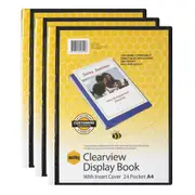 3PK Marbig PP Clearview 24-Page A4 File Display Book Document/Paper Holder Black