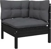 Garden Corner Sofa with Cushions Black Solid Pinewood