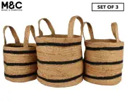 3pc Maine & Crawford Ovela Striped Jute 25/30/35cm Basket Storage Set Natural