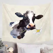 White Flower Cow Tapestry