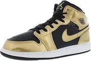 [Nike] Big Kid's Jordan 1 Mid SE Black/Metallic Gold-White (DR6967 071), Black/Metallic Gold-white, 7 Big Kid