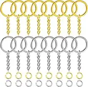 200PCS Flat Key Chain Rings Kit, 50PCS Silver and 50PCS Gold Flat Key Rings with Chain, 50PCS Silver and 50PCS Gold Open Jump Rings, Metal Keychain Rings Bulk for Resin, DIY Crafts and Jewelry Making