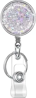 Retractable Badge Holder, Retractable Badge Reels,Lightweight Plastic Badge Reel Card Holder with Key Ring Backing Belt Clip for Nurse,Volunteer,Teacher,Student(1 Pack Silver)