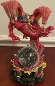 Red Volcano Dragon Crouching On Crystal Cavern Ruins With LED Lights Red & Blue