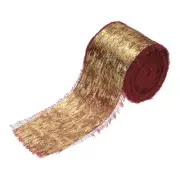 Shimmery Chiffon Ribbon,1 Roll 1.5''×15 Yard Metallic Frayed Fringe, Burgundy