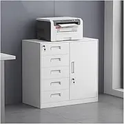 5 Drawer Steel Filing Cabinet with Lock, Printer Shelf, Home Office Storage (White)
