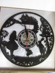 Alice in Wonderland 12” Black battery operated wall clock-new