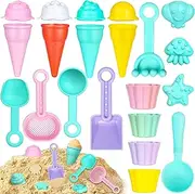 Beach Sand Toy for Children, 21 Piece Beach Toy Set Girls Boys Gifts Sandpit Toy Children with Sand Moulds Ice, Sand Shovel, Small Strainer, Garden Toy from 3 4 5 6 7 Years