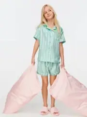 BNWT PETER ALEXANDER GIRLS KIDS SATIN PJ SET SIZE 6 (AQUA) RRP $79.95