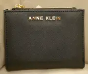 NEW WT WOMEN'S ANNE KLEIN SMALL BLACK BI FOLD WALLET BILLFOLD ZIP ID AKW1198