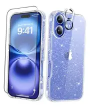 for iPhone 16 Plus Case Glitter, with Screen Protector + Camera Lens Clear