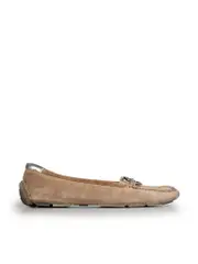 Beige Suede Square Toe Loafers