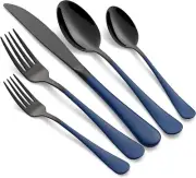 20-Piece Black Silverware Set 18/0 Stainless Steel Flatware Sapphire Blue Handle