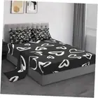 4 Pieces Size Bed Sheet Sets, Love Cute Soft Microfiber Queen Black Love Heart