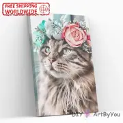 Paint By Numbers Kit Cat Animal Oil Decor Art Beginner Canvas Framed Draw Adult