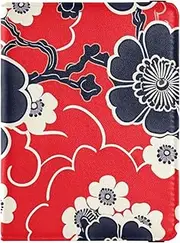 [Amooorous] Japan Vine Pattern Floral Red Leather decorative Passport and Vaccine Card Holder Combo Wallet Combo Travel Passport Wallet With Vaccination Card Slot Ultra Slim, Japan Vine pattern floral red, 1 size