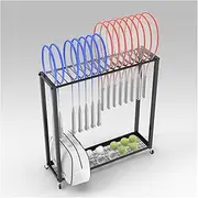 Large Capacity Rolling Tennis Racket Storage Cart on Wheels, Steel Badminton Racket Rack Holder Sports Equipment Organizer for Home/Garage/School
