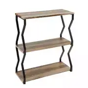 Wood Iron Brown Black 3-Tier Zigzag Floating Wall Shelf Wall Mounted Shelf
