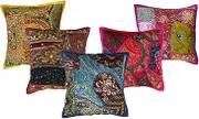 Rastogi Handicrafts Indian Traditional Handmade Cushion Cover, Decorative Throw Pillow Cases, Embroidered Cotton Cushion Cover Patchwork Pillow (5)