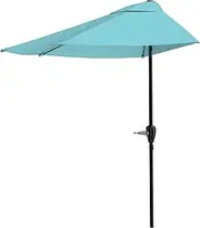 Half Umbrella Outdoor Patio Shade - 9 ft Patio Umbrella with Easy Crank - Small Canopy for Balcony, Table, or Deck by Pure Garden (Blue)