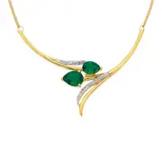 9ct Gold, Created Emerald & Diamond Tulip Necklet in Green